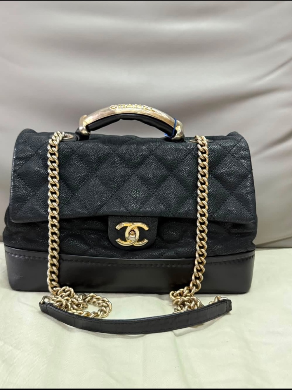 Chanel 2013 Cruise Iridescent Caviar Kelly Top Handle Flap Bag Gold HW